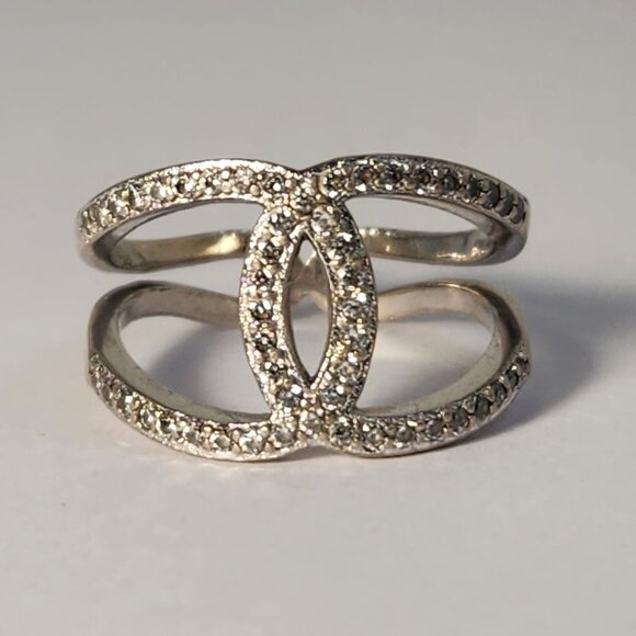 Estate Jewelry - Vid Clip Sparkling! 925 Interlocking Criss Cross Pave Ring Size 7.5-8